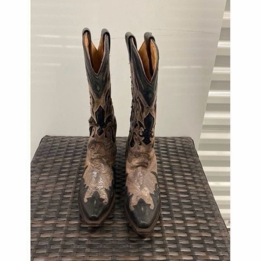 Corral Distressed Leather Western Boots with sequin inlay fleur de lis Size 9 - Picture 4 of 8